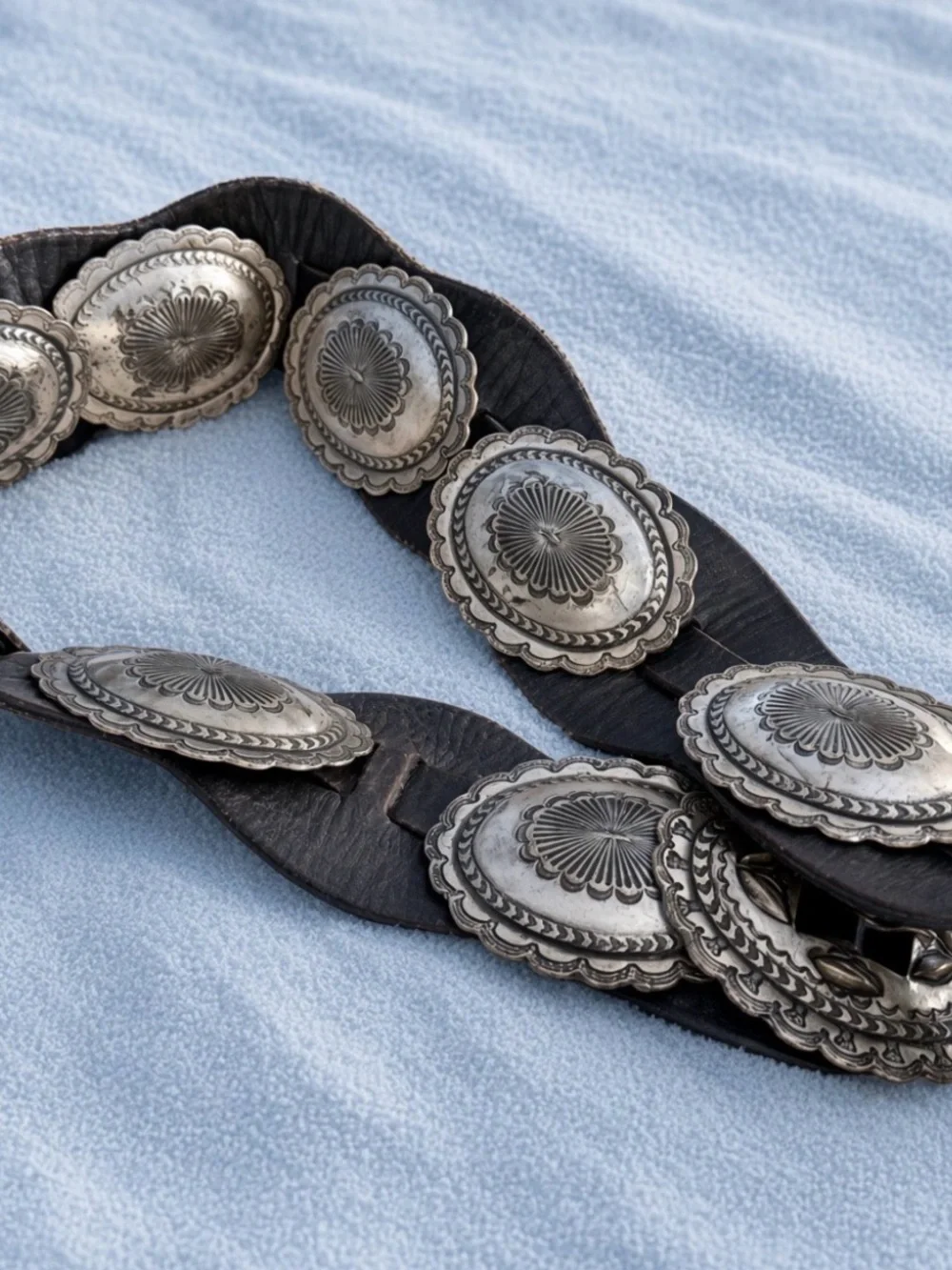 Ralph Lauren statement vintage black leather silver Concho Belt boho western